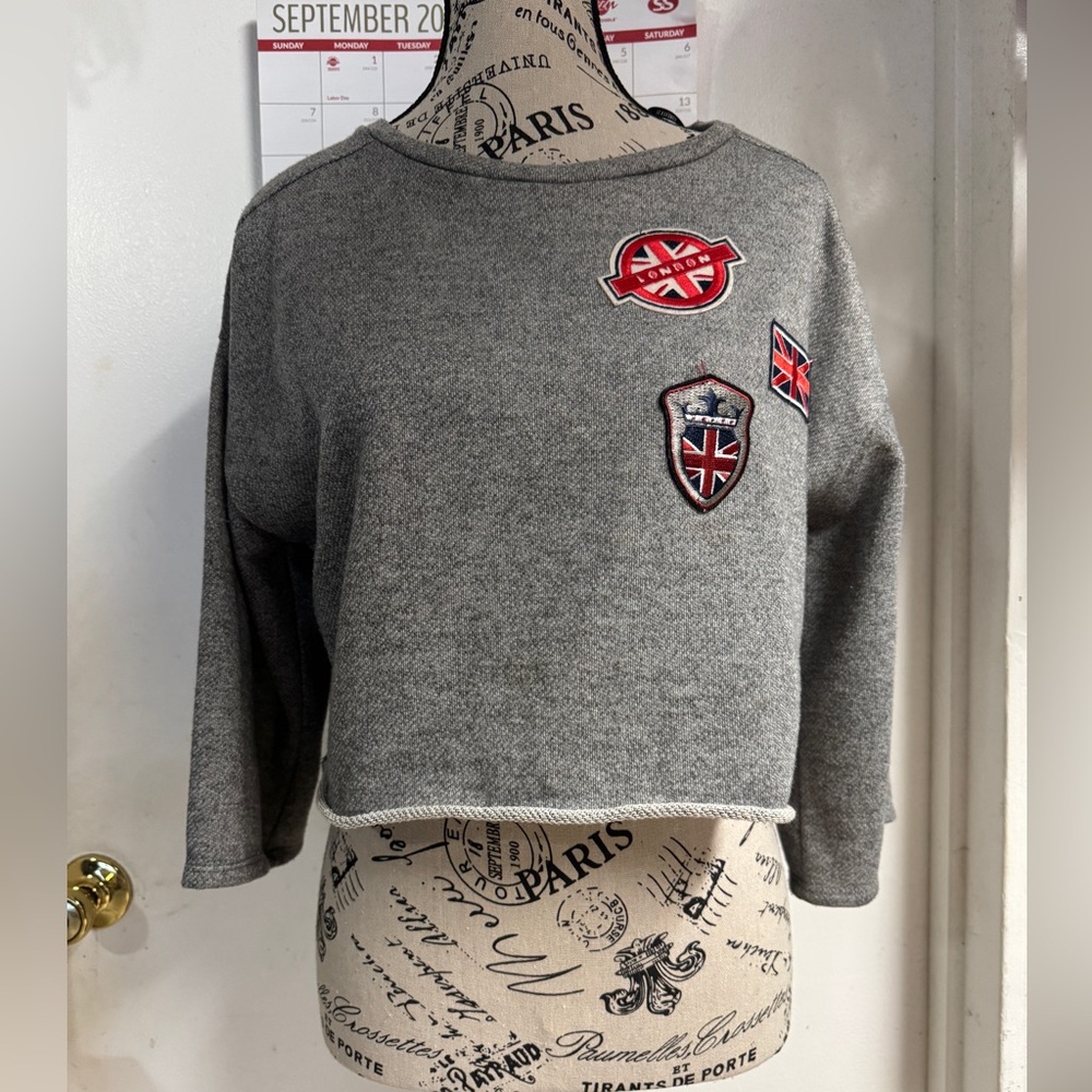 Cropped Oversized Sweater with Embroidered Patches